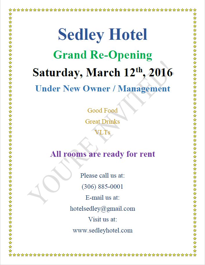Sedley Opening Flyer 1
