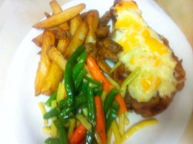 Four-Cheese Pork Steak, $15.95